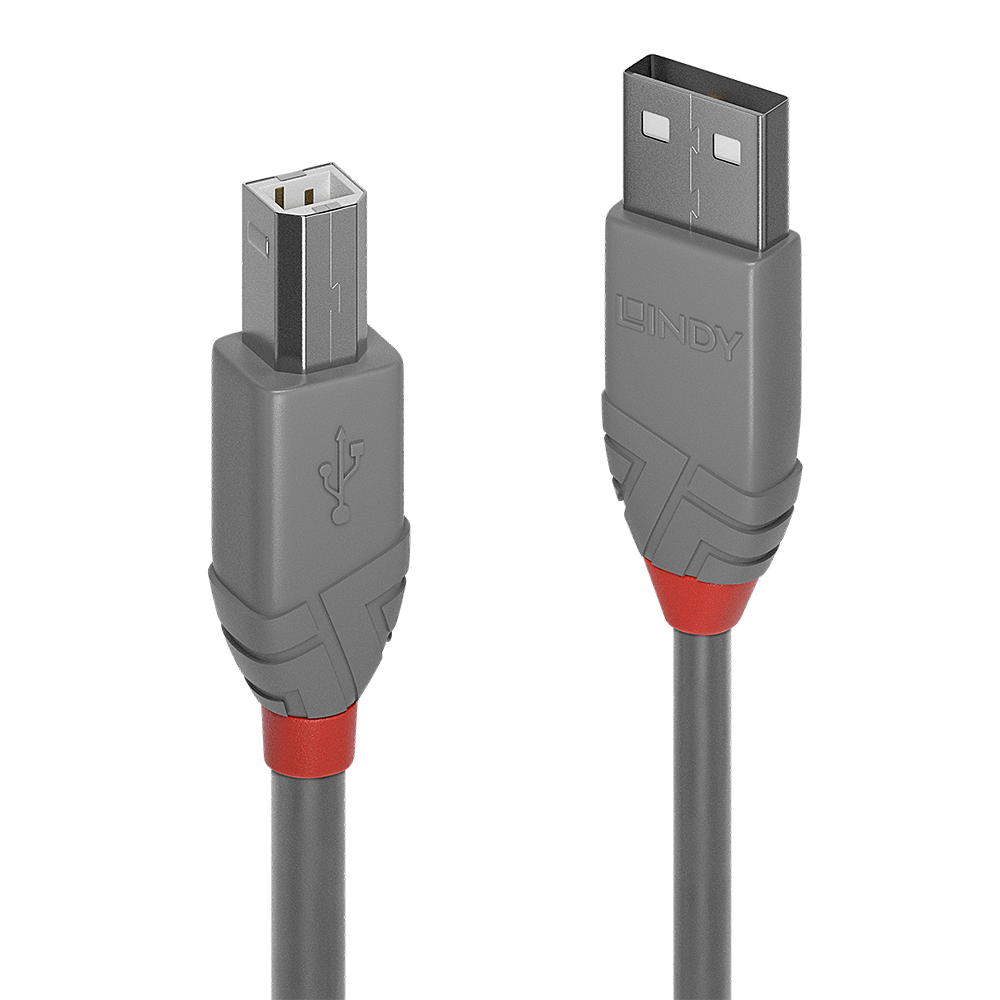 LINDY CAVO USB ANTHRA LINE 2.0 TIPO A MASCHIO A B MASCHIO 3MT DOPPIA SCHERMATURA GUSCIO IN PVC GRIGIO 10 ANNI DI GARANZIA