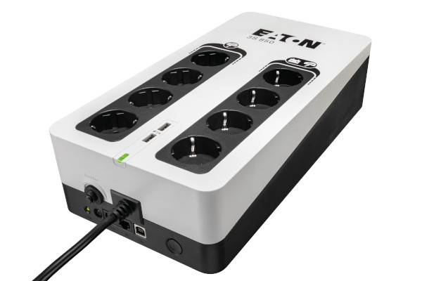 EATON 3S GEN2 UPS DIN, 850 VA 510W INGR: SCHUKO USC: (4) SCHUKO (4) SCHUKO SOLO SURGE COM USB TOWER