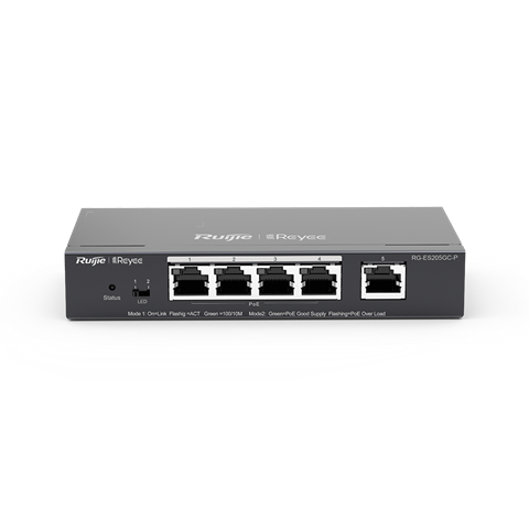 REYEE SMART SWITCH POE GIGABIT 5 P., 4 P. POE/POE+, POE POWER BUDGET 54W (CHASSIS METALLICO DESKTOP)
