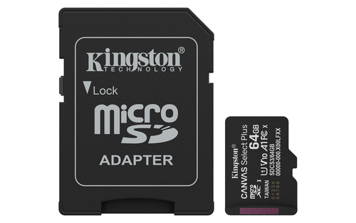 KINGSTON MICRO SDHC 64GB CANVAS SELECT 80R CL10 UHS-I CON ADATTATORE SD